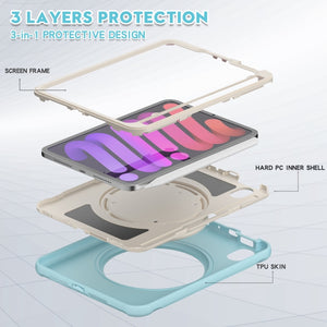 For iPad mini 6 Shockproof TPU + PC Protective Tablet Case with 360 Degree Rotation Foldable Handle Grip Holder & Pen Slot(Ice Crystal Blue)