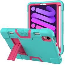 For iPad mini 6 Contrast Color Robot Shockproof Silicone + PC Protective Tablet Case with Holder & Pen Slot(Mint Green Rose Red)
