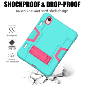 For iPad mini 6 Contrast Color Robot Shockproof Silicone + PC Protective Tablet Case with Holder & Pen Slot(Mint Green Rose Red)