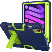 For iPad mini 6 Contrast Color Robot Shockproof Silicone + PC Protective Tablet Case with Holder & Pen Slot(Navy Blue Mint Green)