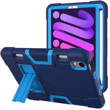 For iPad mini 6 Contrast Color Robot Shockproof Silicone + PC Protective Tablet Case with Holder & Pen Slot(Navy Blue)