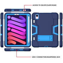 For iPad mini 6 Contrast Color Robot Shockproof Silicone + PC Protective Tablet Case with Holder & Pen Slot(Navy Blue)