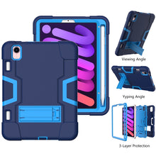 For iPad mini 6 Contrast Color Robot Shockproof Silicone + PC Protective Tablet Case with Holder & Pen Slot(Navy Blue)