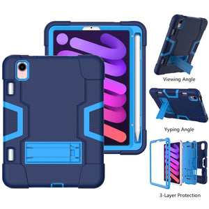 For iPad mini 6 Contrast Color Robot Shockproof Silicone + PC Protective Tablet Case with Holder & Pen Slot(Navy Blue)