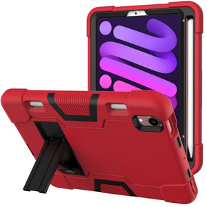 For iPad mini 6 Contrast Color Robot Shockproof Silicone + PC Protective Tablet Case with Holder & Pen Slot(Red Black)