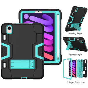 For iPad mini 6 Contrast Color Robot Shockproof Silicone + PC Protective Tablet Case with Holder & Pen Slot(Black Mint Green)