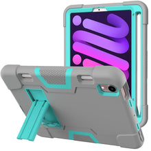For iPad mini 6 Contrast Color Robot Shockproof Silicone + PC Protective Tablet Case with Holder & Pen Slot(Grey Mint Green)