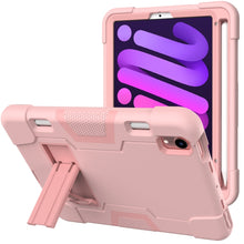 For iPad mini 6 Contrast Color Robot Shockproof Silicone + PC Protective Tablet Case with Holder & Pen Slot(Rose Gold)