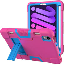 For iPad mini 6 Contrast Color Robot Shockproof Silicone + PC Protective Tablet Case with Holder & Pen Slot(Rose Red Blue)