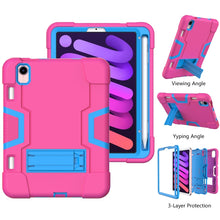 For iPad mini 6 Contrast Color Robot Shockproof Silicone + PC Protective Tablet Case with Holder & Pen Slot(Rose Red Blue)