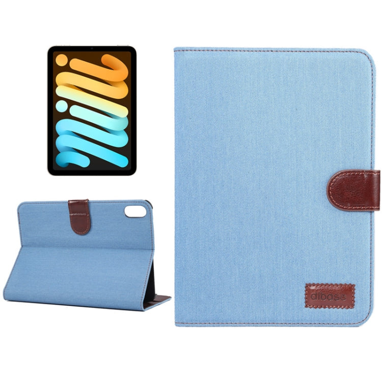 For iPad mini 6 Denim Texture PC Horizontal Flip Leather Protective Tablet Case, with Holder & Card Slots & Wallet & Photo Frame & Sleep / Wake-up Function(Light Blue)