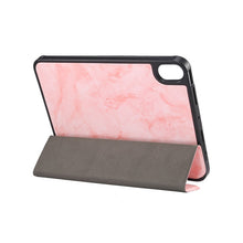 For iPad mini 6 Marble Texture Pattern Horizontal Flip Leather Tablet Case with Three-folding Holder & Pen Slot & Sleep / Wake-up Function(Pink)