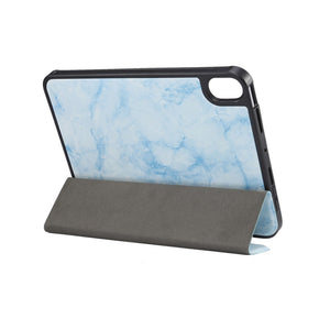 For iPad mini 6 Marble Texture Pattern Horizontal Flip Leather Tablet Case with Three-folding Holder & Pen Slot & Sleep / Wake-up Function(Blue)