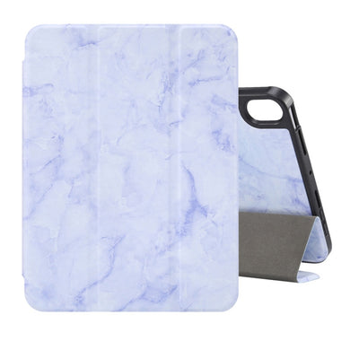 For iPad mini 6 Marble Texture Pattern Horizontal Flip Leather Tablet Case with Three-folding Holder & Pen Slot & Sleep / Wake-up Function(Purple)