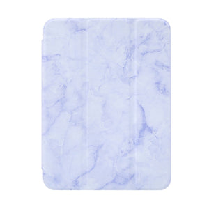 For iPad mini 6 Marble Texture Pattern Horizontal Flip Leather Tablet Case with Three-folding Holder & Pen Slot & Sleep / Wake-up Function(Purple)