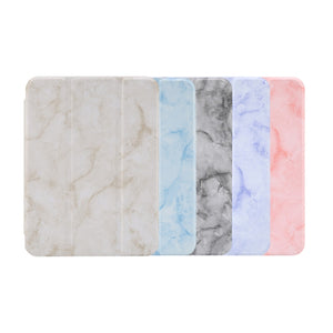 For iPad mini 6 Marble Texture Pattern Horizontal Flip Leather Tablet Case with Three-folding Holder & Pen Slot & Sleep / Wake-up Function(Blue)