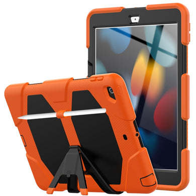 For iPad 10.2 2021 / 2020 / 2019 Shockproof Colorful Silicone + PC Protective Case with Holder & Pen Slot(Orange)