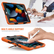 For iPad 10.2 2021 / 2020 / 2019 Shockproof Colorful Silicone + PC Protective Case with Holder & Pen Slot(Orange)