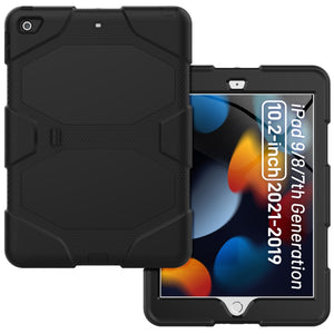 For iPad 10.2 2021 / 2020 / 2019 Shockproof Colorful Silicone + PC Protective Case with Holder & Pen Slot(Black)