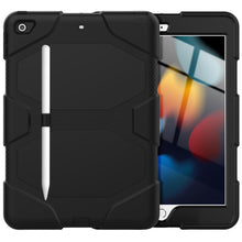 For iPad 10.2 2021 / 2020 / 2019 Shockproof Colorful Silicone + PC Protective Case with Holder & Pen Slot(Black)