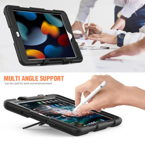 For iPad 10.2 2021 / 2020 / 2019 Shockproof Colorful Silicone + PC Protective Case with Holder & Pen Slot(Black)