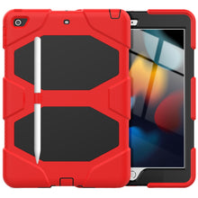 For iPad 10.2 2021 / 2020 / 2019 Shockproof Colorful Silicone + PC Protective Case with Holder & Pen Slot(Red)