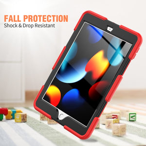 For iPad 10.2 2021 / 2020 / 2019 Shockproof Colorful Silicone + PC Protective Case with Holder & Pen Slot(Red)