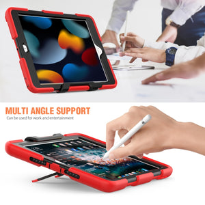 For iPad 10.2 2021 / 2020 / 2019 Shockproof Colorful Silicone + PC Protective Case with Holder & Pen Slot(Red)