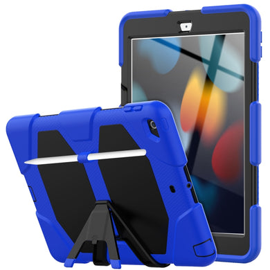 For iPad 10.2 2021 / 2020 / 2019 Shockproof Colorful Silicone + PC Protective Case with Holder & Pen Slot(Blue)