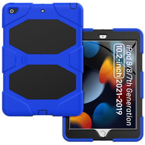 For iPad 10.2 2021 / 2020 / 2019 Shockproof Colorful Silicone + PC Protective Case with Holder & Pen Slot(Blue)