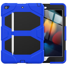 For iPad 10.2 2021 / 2020 / 2019 Shockproof Colorful Silicone + PC Protective Case with Holder & Pen Slot(Blue)