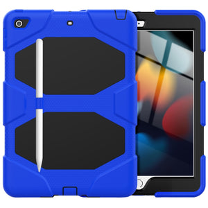 For iPad 10.2 2021 / 2020 / 2019 Shockproof Colorful Silicone + PC Protective Case with Holder & Pen Slot(Blue)