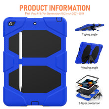 For iPad 10.2 2021 / 2020 / 2019 Shockproof Colorful Silicone + PC Protective Case with Holder & Pen Slot(Blue)