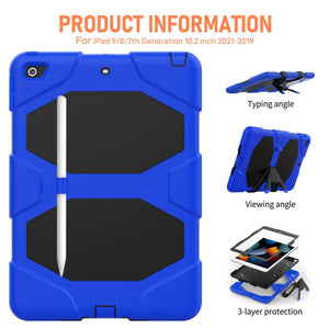 For iPad 10.2 2021 / 2020 / 2019 Shockproof Colorful Silicone + PC Protective Case with Holder & Pen Slot(Blue)