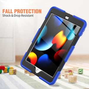 For iPad 10.2 2021 / 2020 / 2019 Shockproof Colorful Silicone + PC Protective Case with Holder & Pen Slot(Blue)