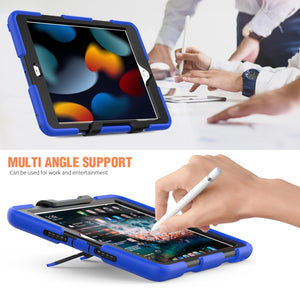 For iPad 10.2 2021 / 2020 / 2019 Shockproof Colorful Silicone + PC Protective Case with Holder & Pen Slot(Blue)