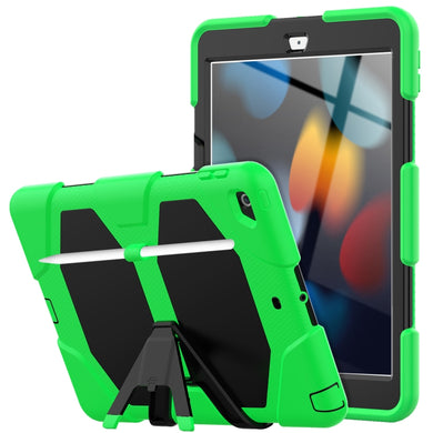 For iPad 10.2 2021 / 2020 / 2019 Shockproof Colorful Silicone + PC Protective Case with Holder & Pen Slot(Green)