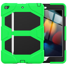 For iPad 10.2 2021 / 2020 / 2019 Shockproof Colorful Silicone + PC Protective Case with Holder & Pen Slot(Green)