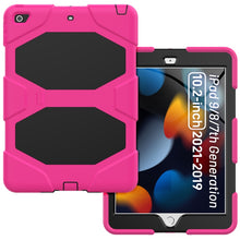 For iPad 10.2 2021 / 2020 / 2019 Shockproof Colorful Silicone + PC Protective Case with Holder & Pen Slot(Rose Red)