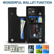For iPhone 12 mini Cross-body Square Double Buckle Flip Card Bag TPU+PU Case with Card Slots & Wallet & Photo & Strap (Black)