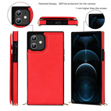 For iPhone 12 mini Cross-body Square Double Buckle Flip Card Bag TPU+PU Case with Card Slots & Wallet & Photo & Strap (Red)