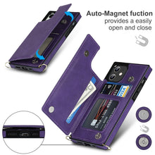 For iPhone 12 mini Cross-body Square Double Buckle Flip Card Bag TPU+PU Case with Card Slots & Wallet & Photo & Strap (Purple)