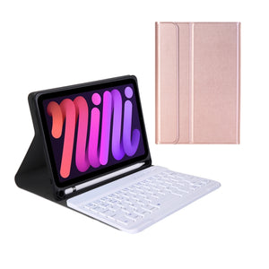 A06B Ultra-thin Detachable Bluetooth Keyboard Leather Tablet Case with Pen Slot & Holder for iPad mini 6(Rose Gold)