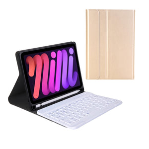 A06B Ultra-thin Detachable Bluetooth Keyboard Leather Tablet Case with Pen Slot & Holder for iPad mini 6(Gold)