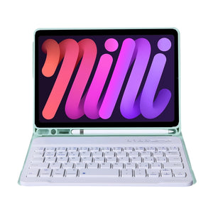 A06B Ultra-thin Detachable Bluetooth Keyboard Leather Tablet Case with Pen Slot & Holder for iPad mini 6(Light Green)