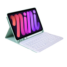 A06B Ultra-thin Detachable Bluetooth Keyboard Leather Tablet Case with Pen Slot & Holder for iPad mini 6(Light Green)