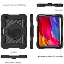 For iPad mini 6 360 Degree Rotation Contrast Color Shockproof Silicone + PC Tablet Case with Holder & Hand Grip Strap & Shoulder Strap(Black)