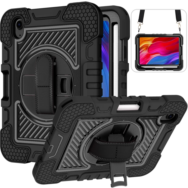 For iPad mini 6 360 Degree Rotation Contrast Color Shockproof Silicone + PC Tablet Case with Holder & Hand Grip Strap & Shoulder Strap(Black)