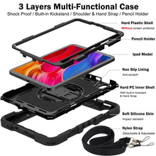 For iPad mini 6 360 Degree Rotation Contrast Color Shockproof Silicone + PC Tablet Case with Holder & Hand Grip Strap & Shoulder Strap(Black)