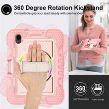 For iPad mini 6 360 Degree Rotation Contrast Color Shockproof Silicone + PC Tablet Case with Holder & Hand Grip Strap & Shoulder Strap(Rose Gold)